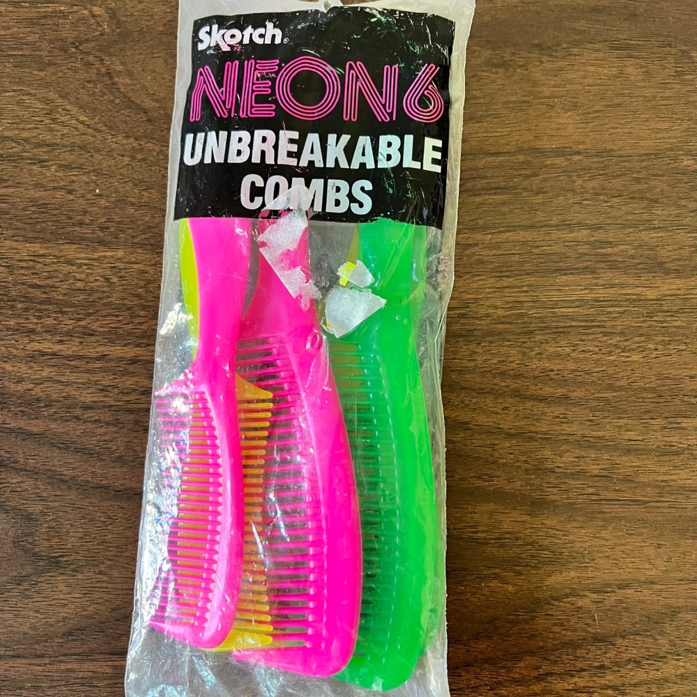 Vintage Skotch Neon 6 Unbreakable Combs Set Pink Green Yellow Made in USA 80s 90